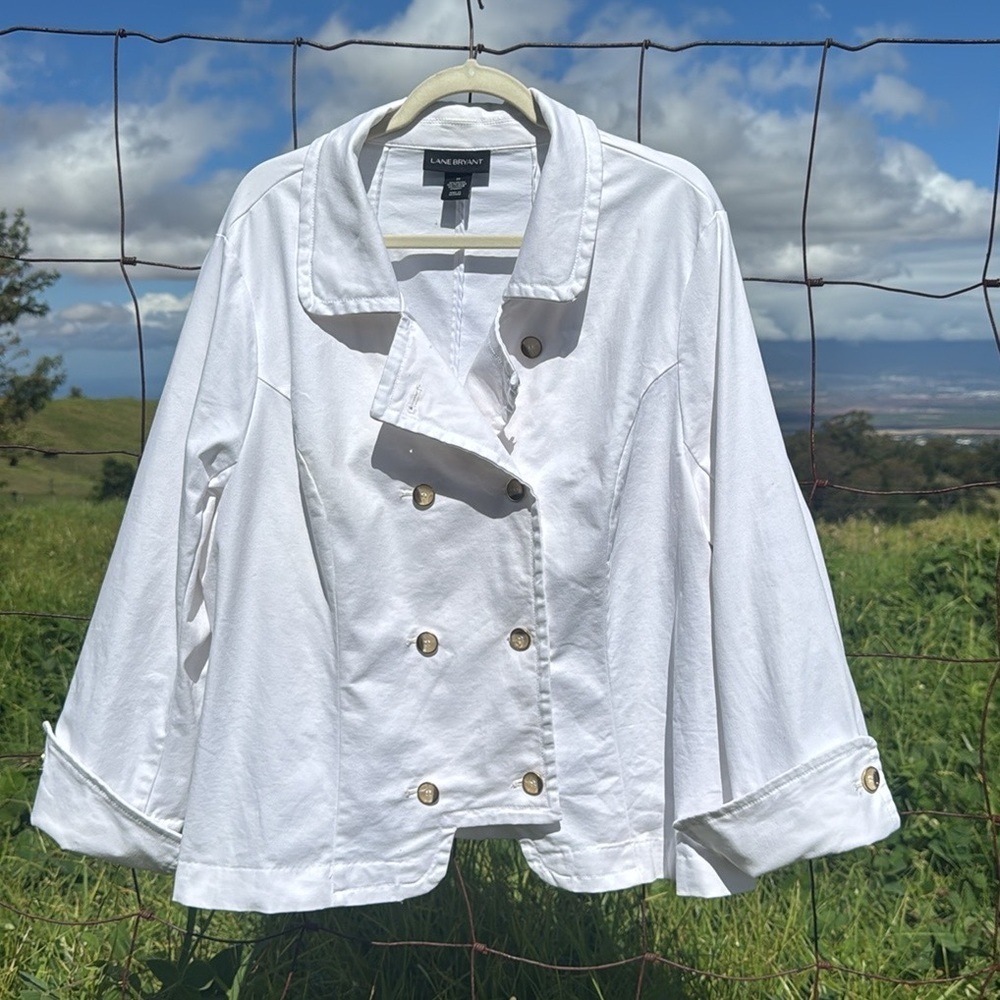 Lane Bryant White Double breasted gold button jacket 22